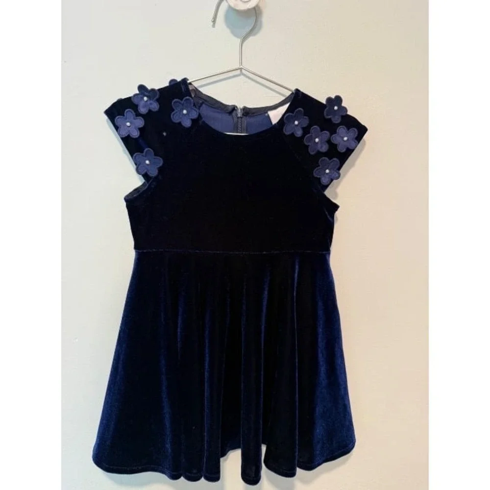 Florence Eiseman Velour Party Dress 2T Navy EUC